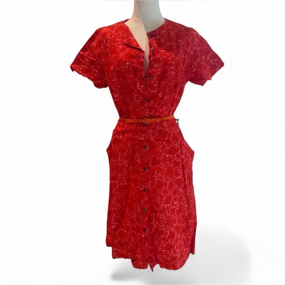1960s Short-Sleeve Button-Front Dress with Belt